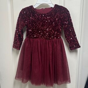 Little Girls Burgundy Sparkle Sequin Tulle Dress